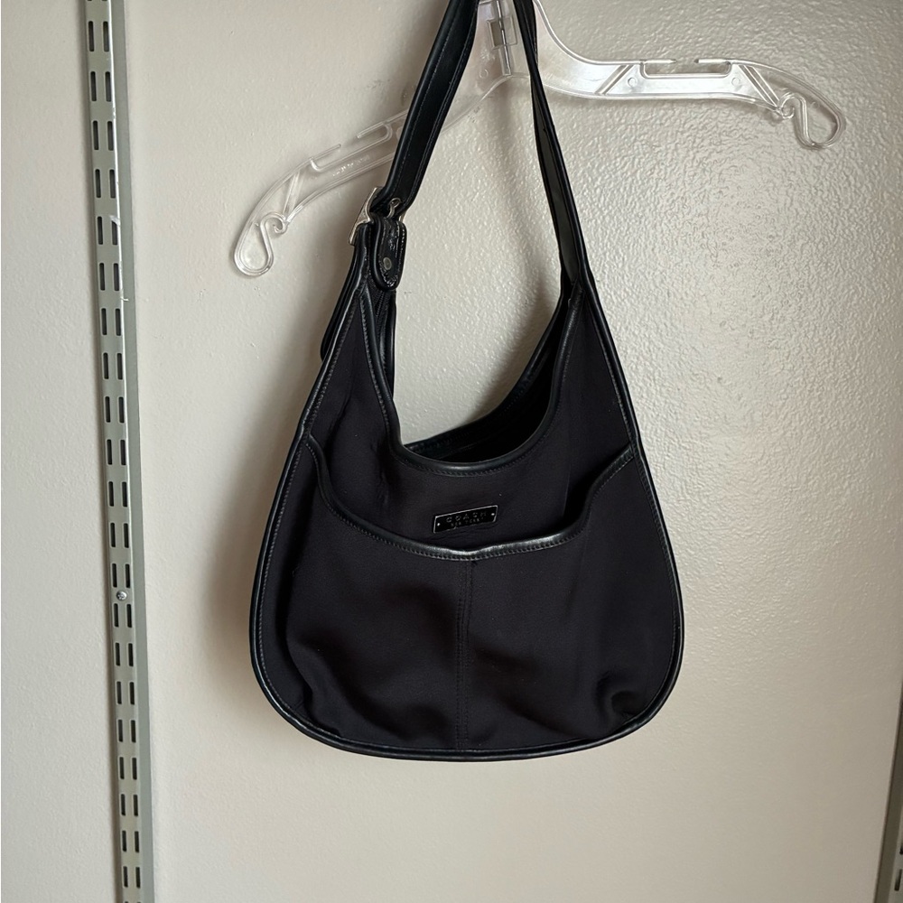 Vintage Coach Black Stretchy Nylon with Leather Trim Bag